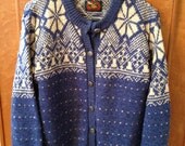 Vintage 80s Womens Nordic Scandinavian Sweater Cardigan, Pewter Buttons, Made in USA