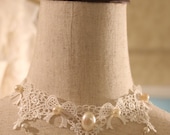 Victorian Style Lace Necklace Bridal Lace Necklace, Bridesmaid Wedding, Handmade Fabric Fashion Pearl choker Jewelry Gift