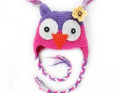 Baby,toddleer,&girls Crochet Baby Hat Beanie Hat Animal Hat Owl with Purple Pink Color Hand Made with 100%new Milk Protein Cotton Yarn