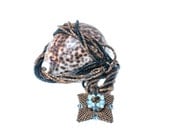 Brown and blue necklace with square pendant