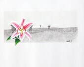 Original painting on canvas, Mixed media art, pink flower - hanikj