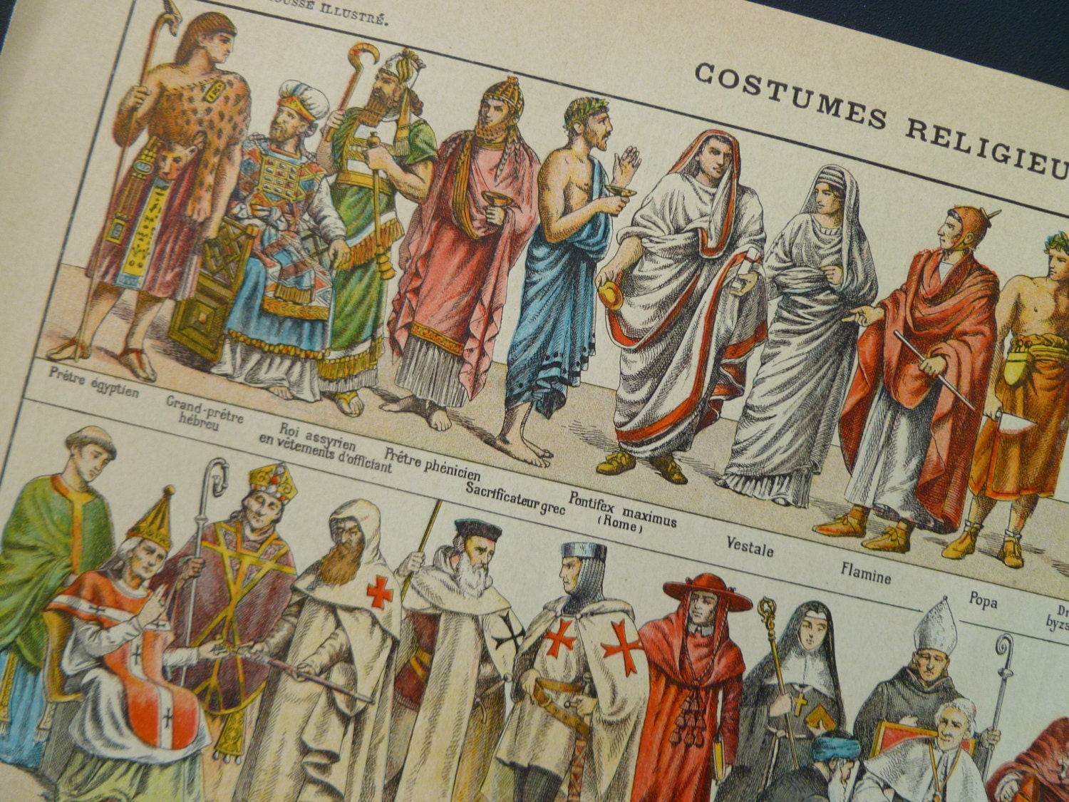 Religious habit old fashion print 1905 antique vintage small poster of religion costumes clothing robes tunic Pope nun priest 24x31c/9x12''