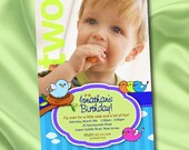 Birthday Invitations Boy Girl Birthday Party Invitations Card Printable Cute Birds Customize Photo Blue Print Your Own 20137