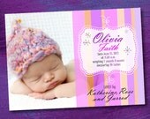Baby Birth Announcement Girl Printable Customized Personalized Newborn Photo Baby Pink Purple Print Your Own DIY Digital Design 20238