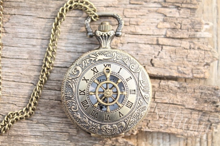 pirate steampunk rudder pocket watch locket necklace