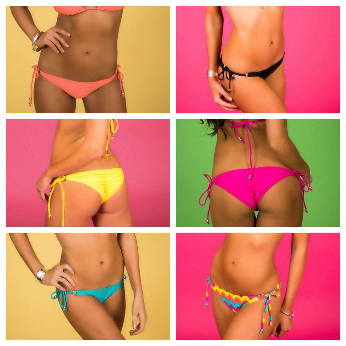 NEW Side Tie Bikini Bottom - Silver Rings - Fully Lined - Side Tie - Scrunch Ruched Butt - High Quality Swimwear Fabric - Womens