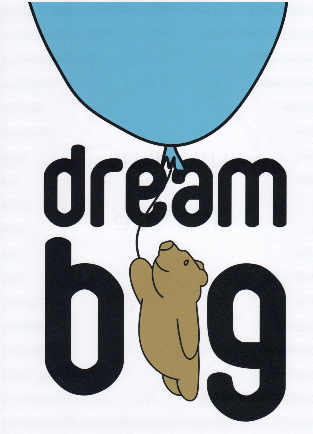 Kids Wall Art, Nursery Art Decor, Baby Boy Room Decor, Blue, Balloon, Bear, Dream Big, 8x10 Print