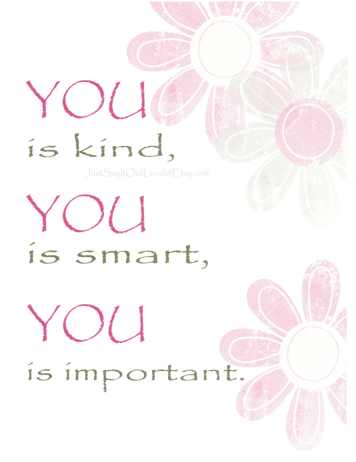 Kids Wall Art, Motivational Art, Teen Art Decor, Art for Girls, Grey, Pink, Daisies, You is kind, 8x10 Prints