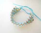 silver chain bracelet,blue turquoise suede and silver chain bracelet,Friendship bracelet.woven chain bracelet.spring bracelet.
