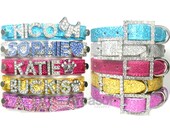 Shiny Pailette Dog Cat Personalized Name Rhinestone Bling Pet Collar, XS S M L XL