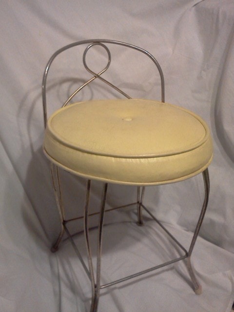 1960s Vintage Mid-Century modern George Koch Vanity Stool Chair gold colored with Yellow Leather Good CONDITION