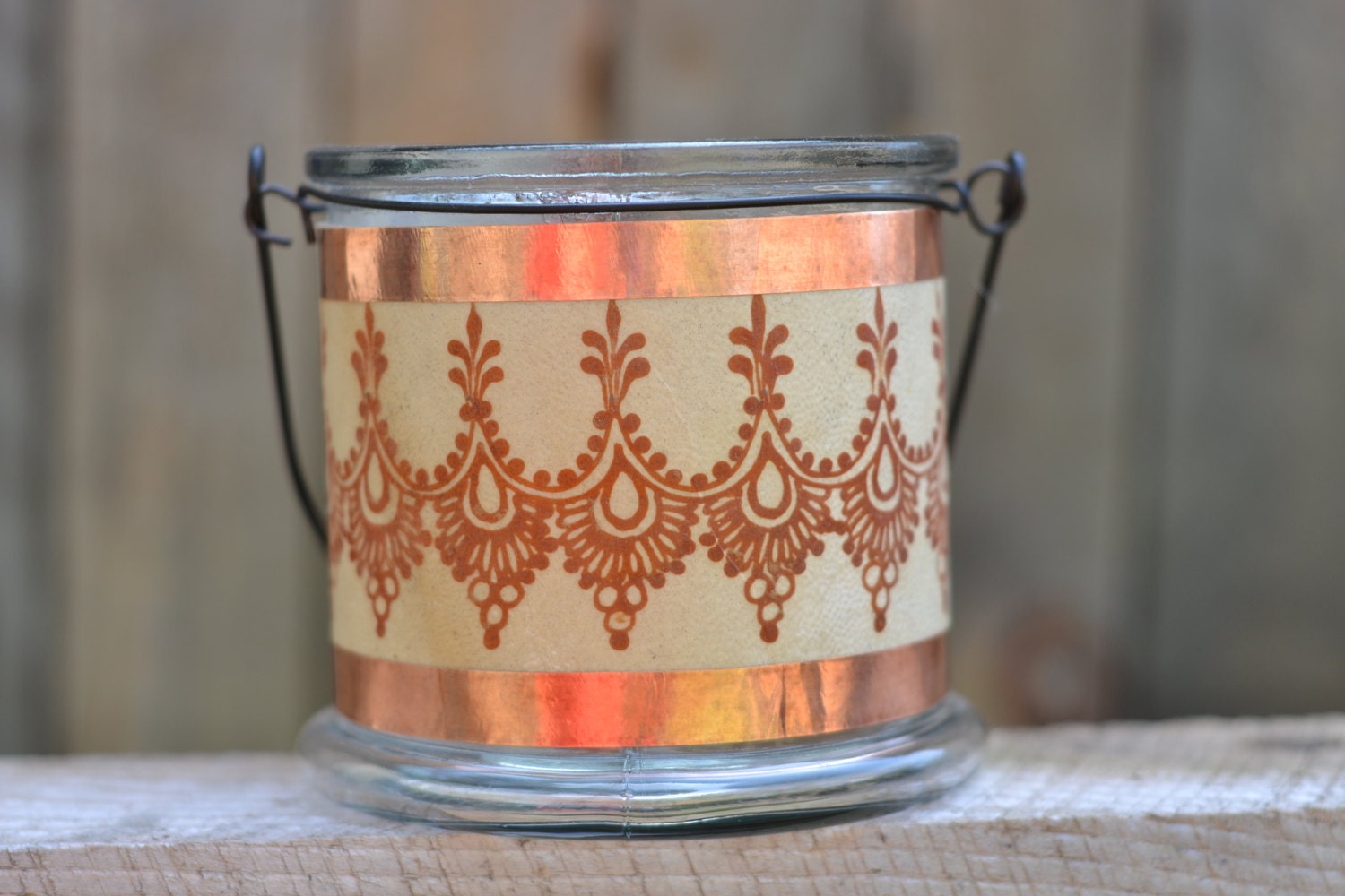 Henna'd Goat Hide Hanging Candle Lantern: Indian Jewels