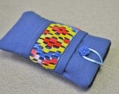 ON SALE Iphone 3, 4 and 5 sleeve case Blue Linen Drawn Thread Embroidery