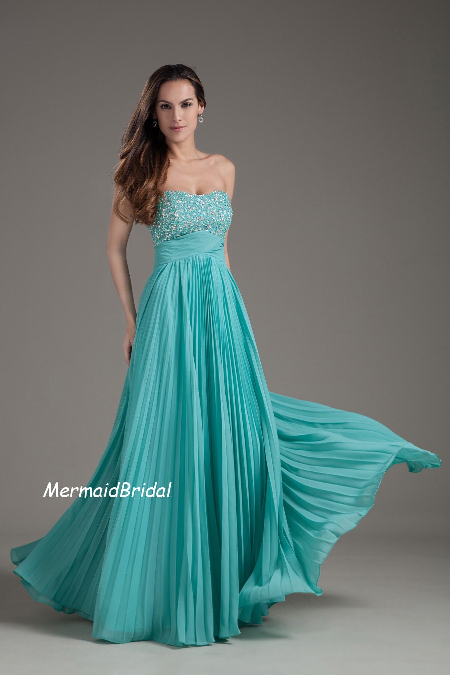 Aqua blue Strapless Sweetheart Beading Chiffon Prom Dresses, Party Dress, Evening Dress, Wedding Party Dress, Bridesmaid Dress