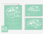 Mint and white Floral Design Wedding Invitation Suite (Printable) - save the date, rsvp, reply, favor tag, wedding stationery set
