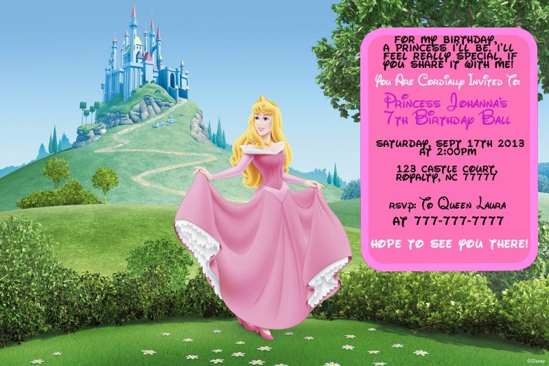 Sleeping Beauty Princess Aurora Birthday Invitation Personalized Custom Print it Yourself Digital File