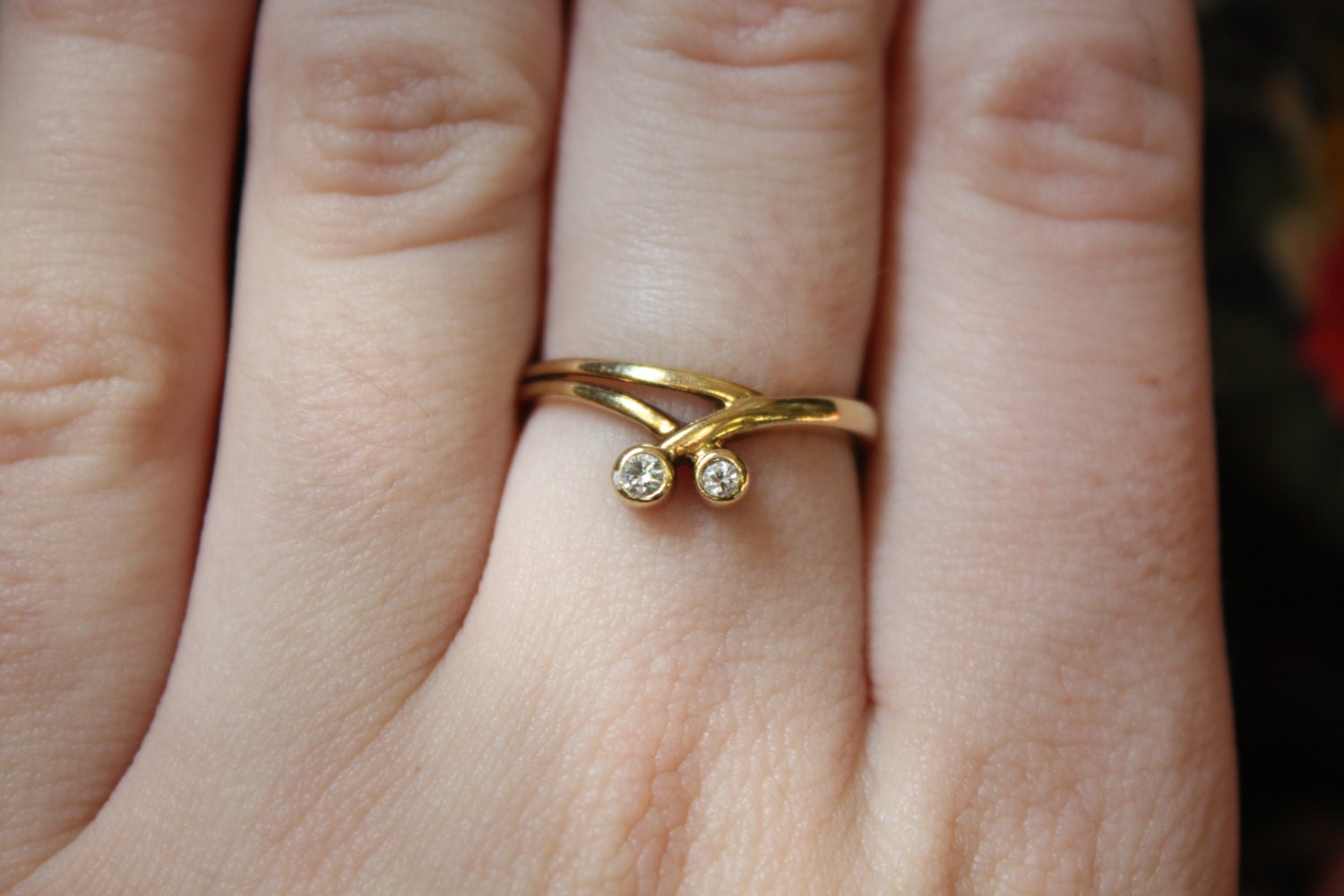 Duet with Diamonds Vintage 14k Yellow Gold and Diamond Ring Size 6