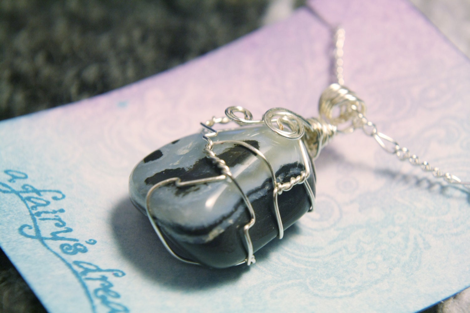 Wire Wrapped  Zebra Agate Stone