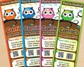 Owl Ticket Birthday Invitations Printable DIY File Pick Your Color