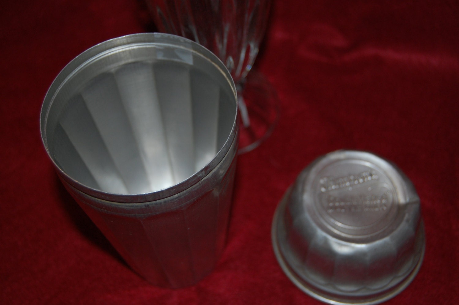 Vintage Thompson Aluminum Malt Shop  Milkshake Shaker and Ribble Glass Set