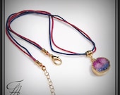 Pink and Blue Druzy Necklace in 24k Gold