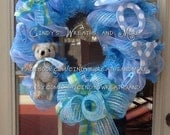 FREE SHIPPING - Custom Baby Boy Wreath, Nursery Wreath, Shower Gift, Baby Wreath, Boy, Hand Painted Letters, Blue