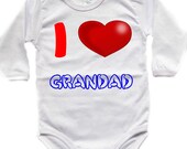 Baby bodysuit , white " i love grandad " baby fun , One Piece Bodysuit Funny Baby Onesie Child boy girlen's Clothing Kid's Shower boy girl