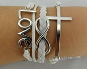 jewelry Infinity   bracelet New Beaded Silver Crystal Curved LOVE,infinity,cross Bracelet,white bracelet gifts bracelet