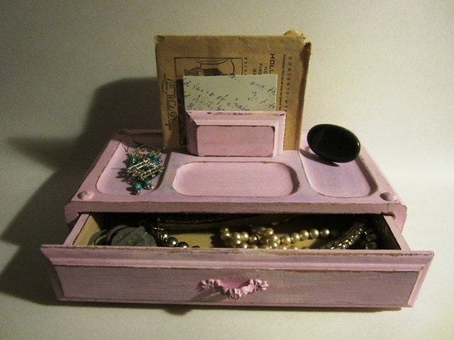 Reclaimed Valet Jewelry Box Pink Shabby Chic and Distressed from Vintage Men's Valet or Caddy