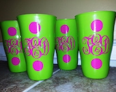 Monogram Cups (FOUR), Plastic Tumblers, Bachelorette, Bridesmaids, Graduation, Summer, Gift