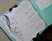 Wedding Invitations: Blue and White Custom Handmade Pocketfold Wedding Invitations, custom die cut panels
