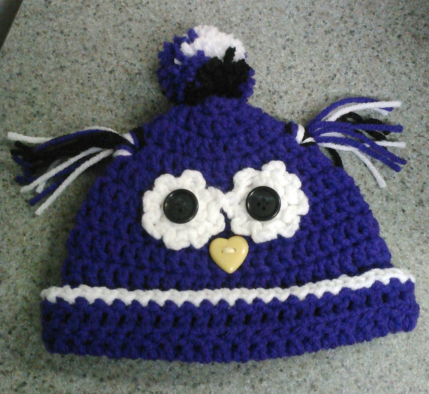 NEW Handmade Crochet Owl Baby Beanie Hat Purple Baltimore Ravens 0 - 3 Months Photo Prop