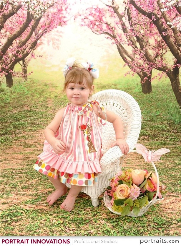 Pastel Colored Double Ruffled Giraffe Pillowcase Dress, Stripes and Polka Dots Accents, A Great Spring / Summer Dress