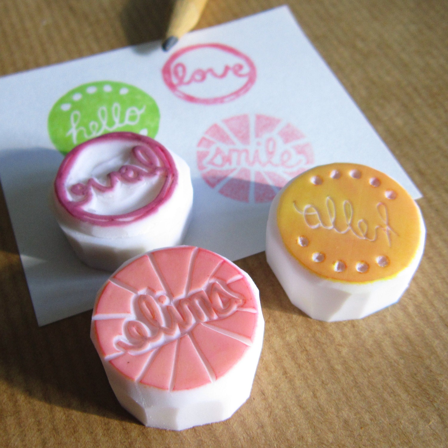 Hello Love Smile rubber stamps - Set of 3