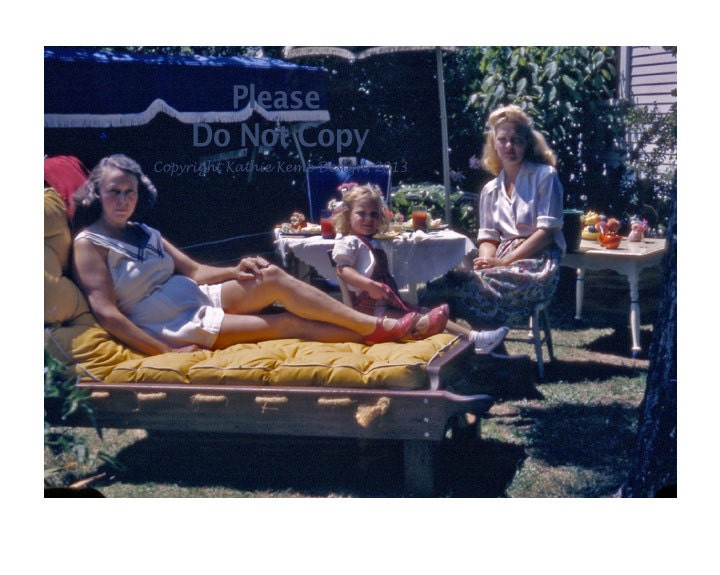 Vintage Photograph Garden Party, 1940s, 1950s, Mid Century Modern Tea Party Ladies Picnic with Vintage Furniture and clothing