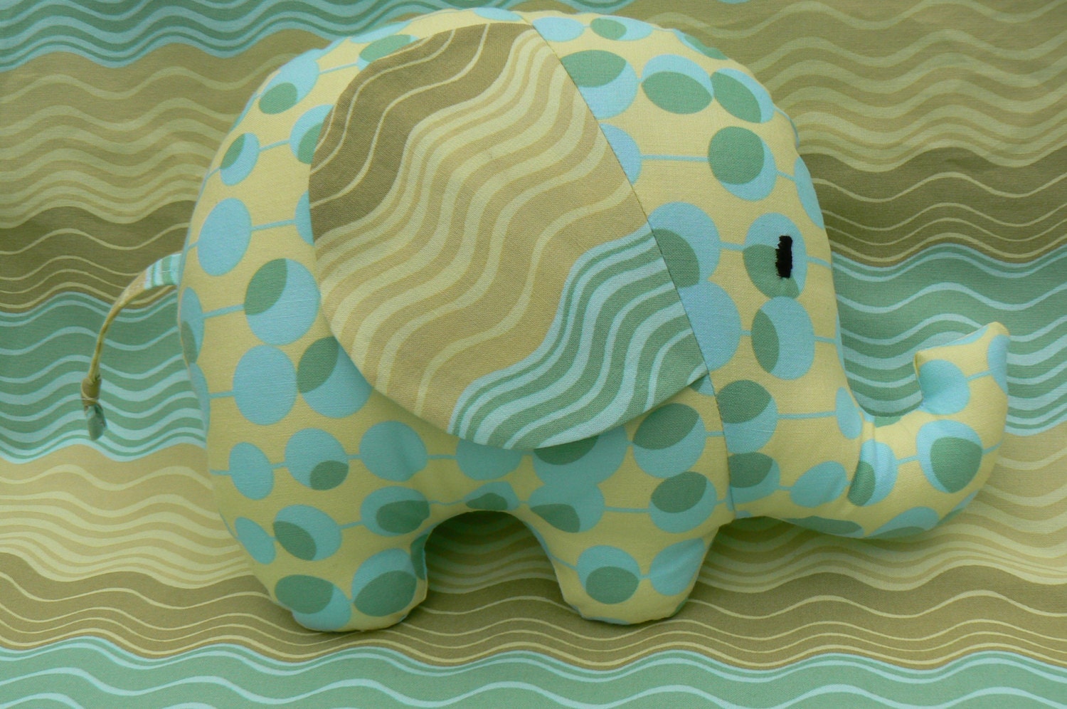 Stuffed Elephant Yellow, Light Blue, Green and Tan - Ready to Ship