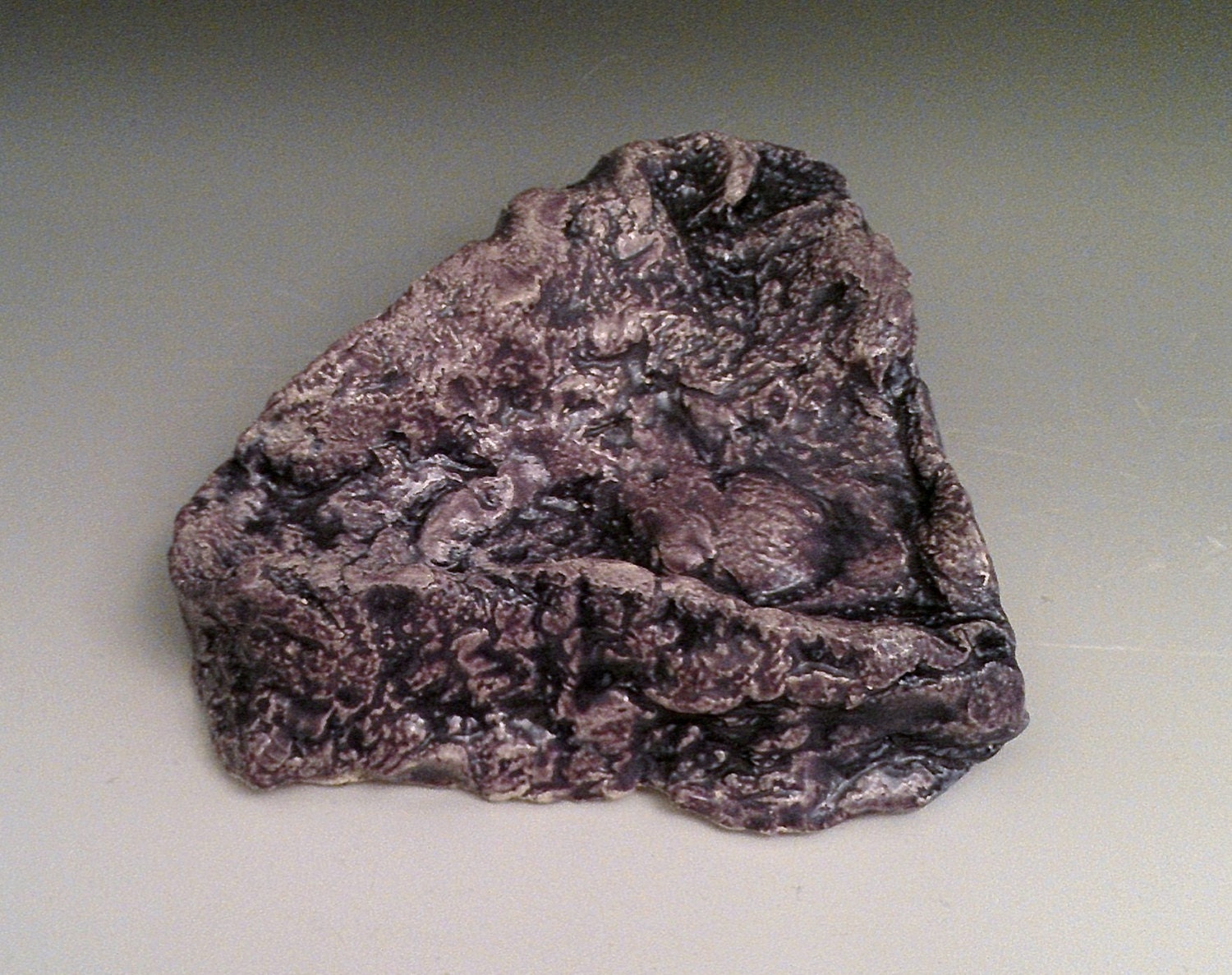 Hand Made - Low Fire Blue & Purple - "Organic Rock" Stoneware Soap Dish - F00