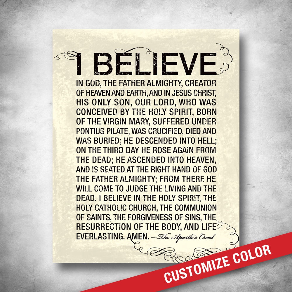 Subway Art. Typographic Art. Inspirational Quote Words Saying. Apostles Creed Art. CUSTOM COLOR. 16x20 Fine Art Print