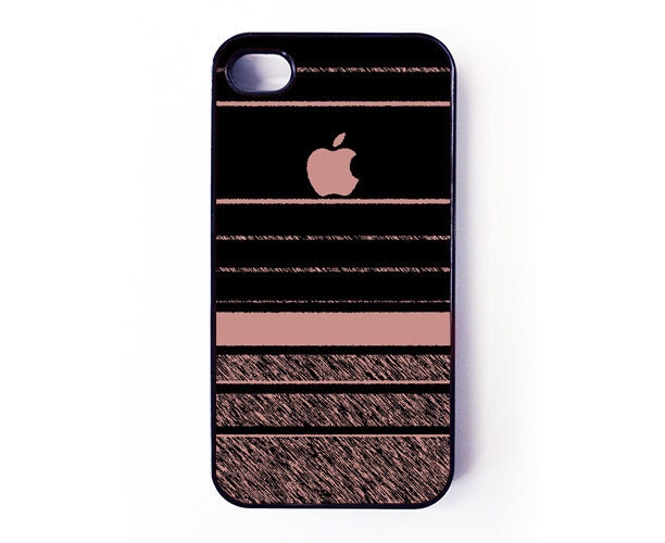 Iphone 4 Case / Iphone 4s Case - Pink Apple Logo Striped iPhone cover - plastic or rubber - minimalist, simple