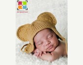 ON SALE Knit Bear Mouse Baby Earflap Beanie Cap Hat Tan Or Any Color And Size Newborn Baby Gift or Photo Prop