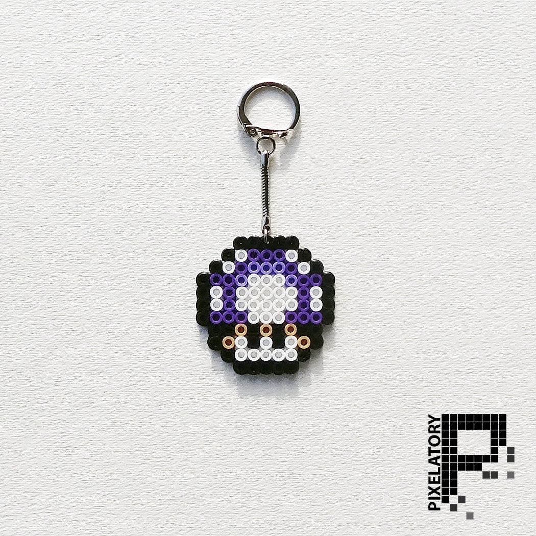 Purple Super Mario Mushroom Perler Bead Sprite Keychain
