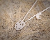 Cute Owl and Moon Necklace - Silver // N024-SV // Rhodium Plated, Cute pendant, Owl and Moon, simple, everyday jewelry, Best friend Gift