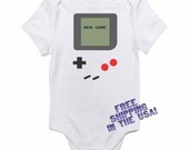Game Boy Nintendo 80's Retro Video Game Gamer Inspired Funny Baby Onesie 0-3m, 3-6m, 6-9m, 12m or 18m Free Shipping