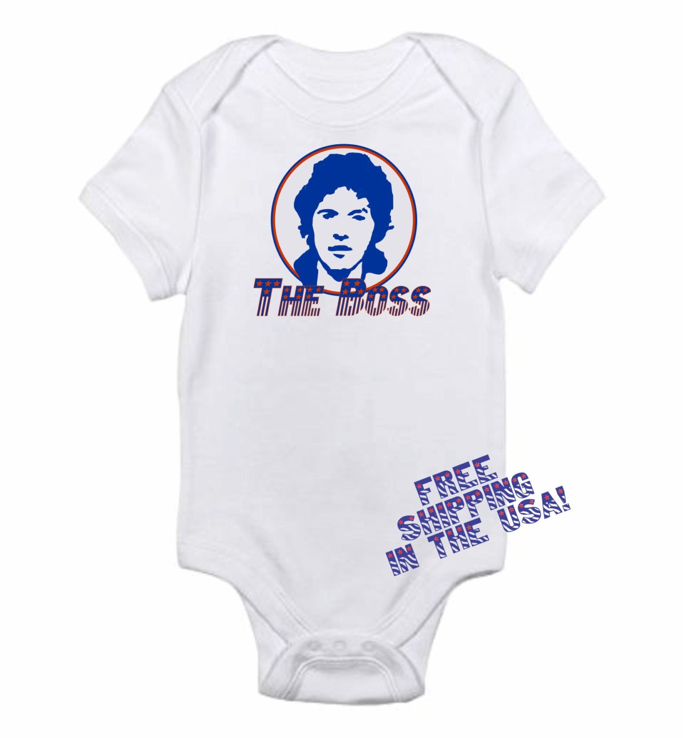 Bruce Springsteen The Boss Rock Retro 80s 70s Inspired Funny Baby Onesie 0-3m, 3-6m, 6-9m, 12m or 18m