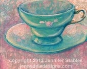 Turquois Tea Cup- 8x8 limited edition giclee canvas print