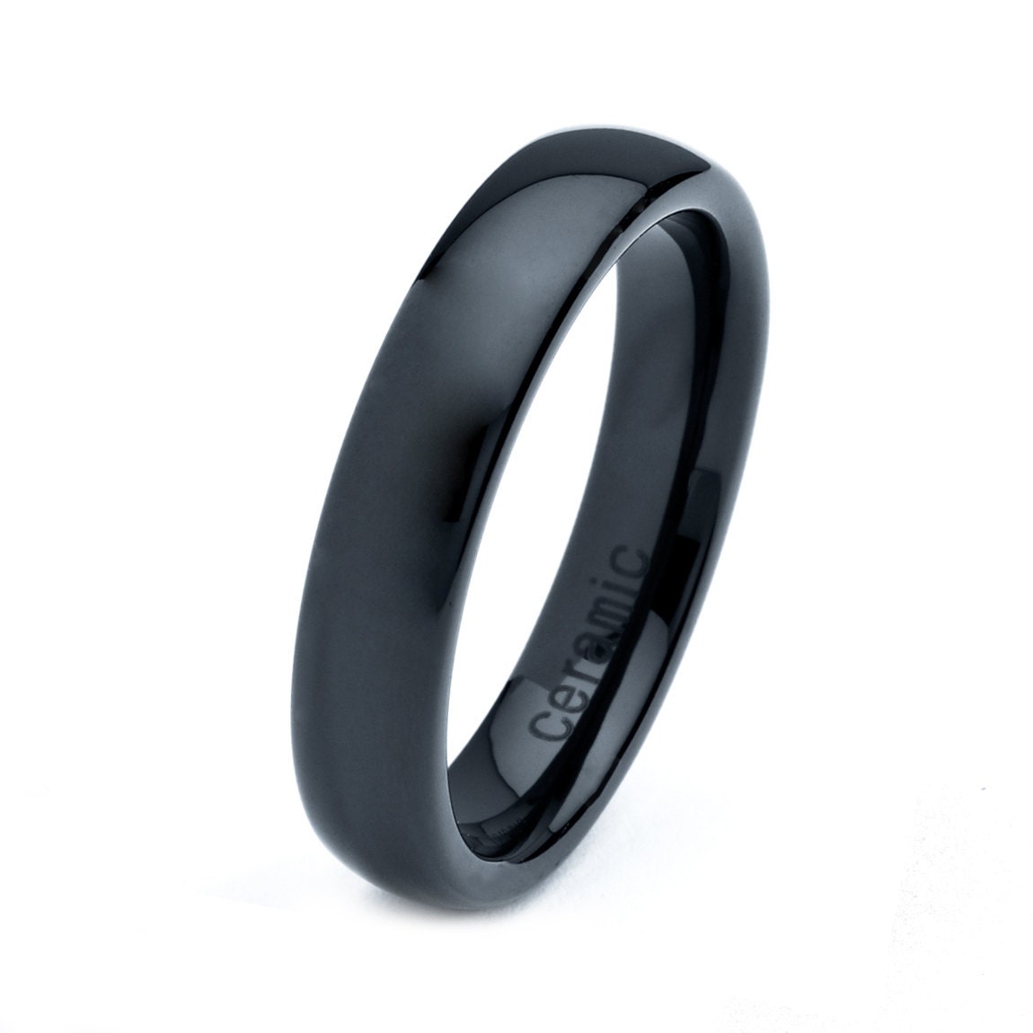 Mens Womens Ceramic Wedding Band Ring 5mm Black 5-15 Half Sizes Comfort Fit High Polished Domed Custom Engraved 10