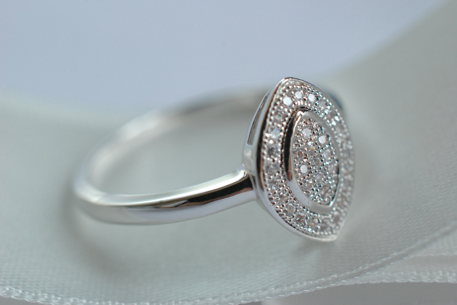 Platinum crystal rhinestone oval leaf silver ring engagement wedding bridal bridesmaid love jewelry gift for her, ODS0127-69
