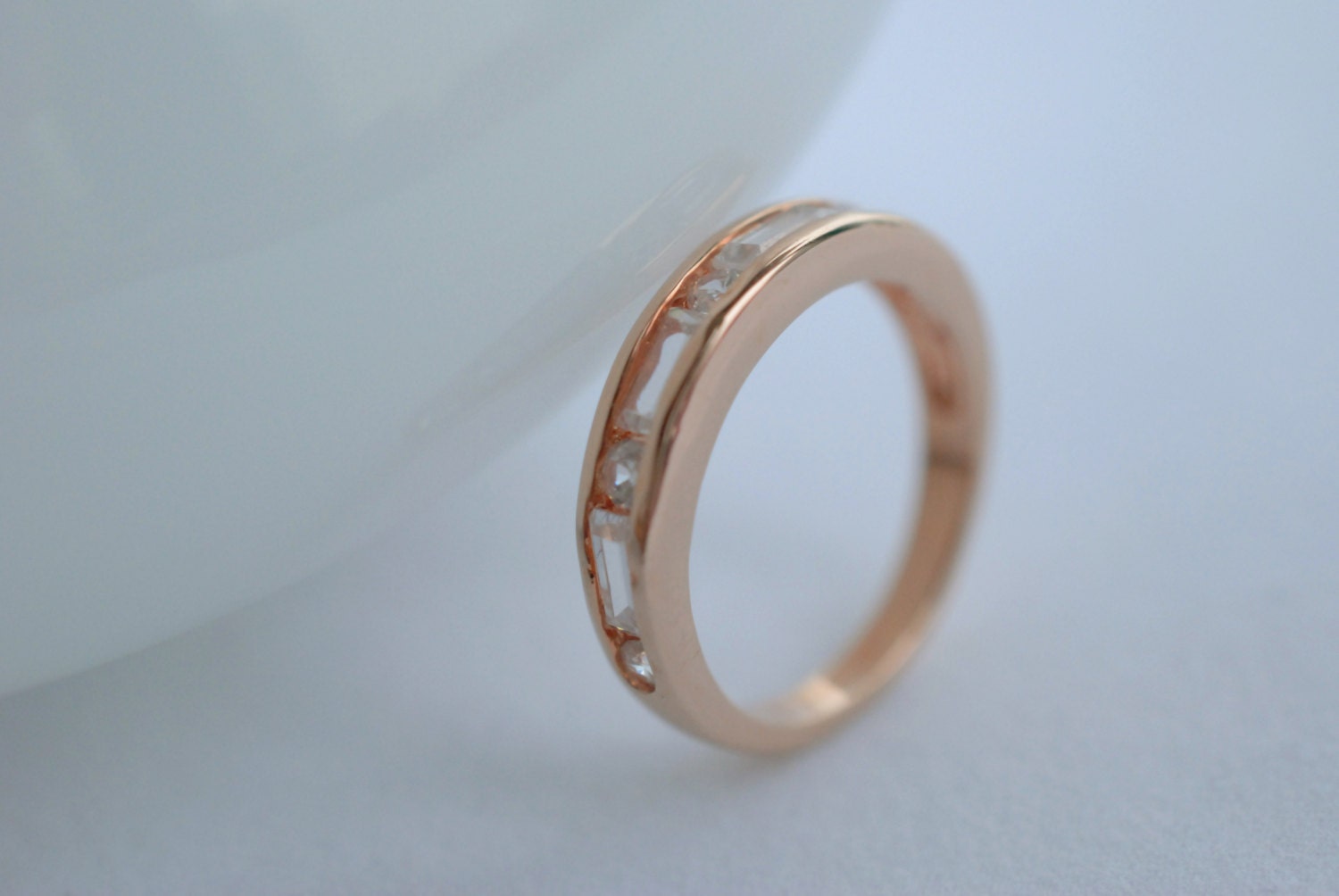Rose gold baguette crystal rhinestone gold ring bridal bridesmaid engagement wedding chic love jewelry gift for her, ODS0127-63