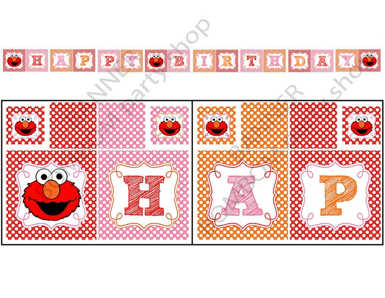 ELMO printable Red/Pink/Orange party BANNER and  bonus 2 in cupcake topper - Instant download