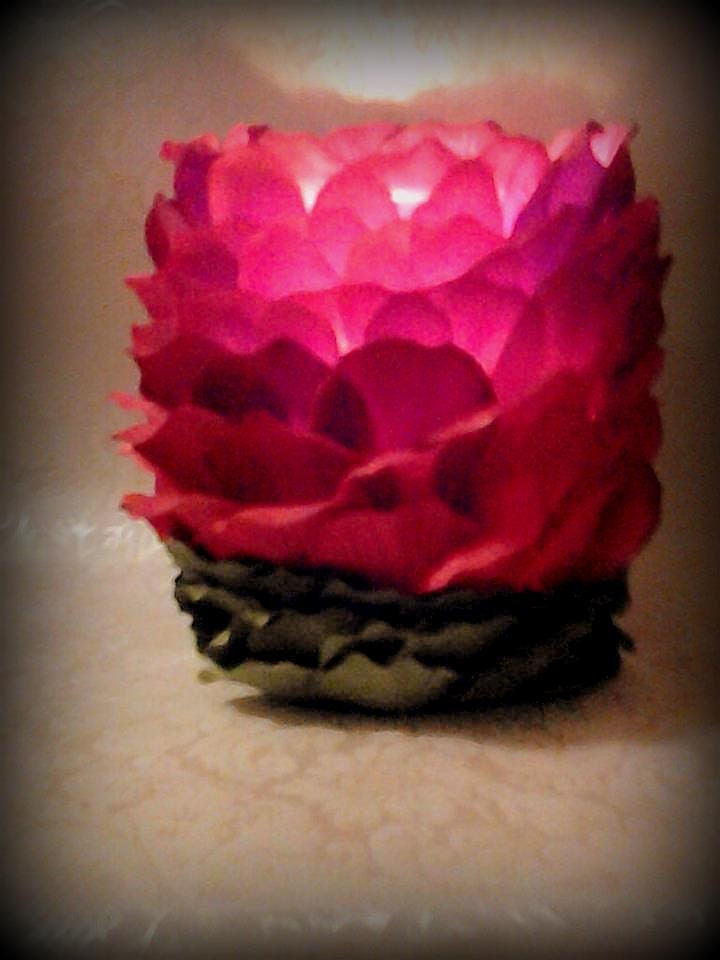 Red Rose Petal Candle Holder - 5 1/2 inches high